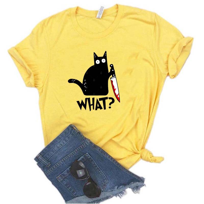 Amazon wish cross border black cat who T-shirt cat knife kill Women Funny Halloween short sleeve t-shirt