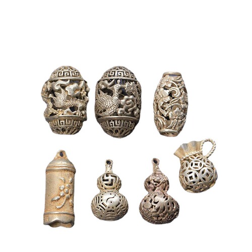 Antique brass and silver-plated dragon-embossed hollow sunflower gourd flower bead pendant qipao lapel handmade DIY