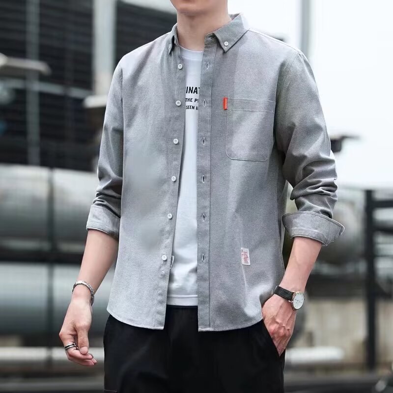 Vintage Solid Color New Shirt Men's Wrinkle-Free Business Trendy Slim-Fit Long-Sleeve Casual Shirt