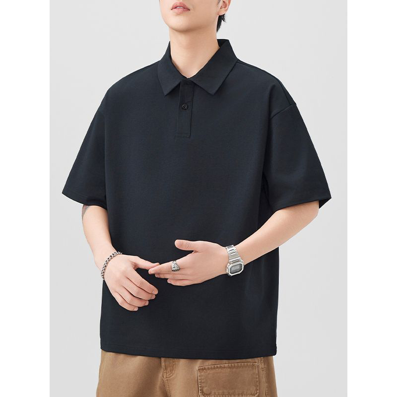 Mingge | Summer New 260g Solid Color Lapel POLO Shirt Men's Fashion Joker Loose Casual Short Sleeve Top