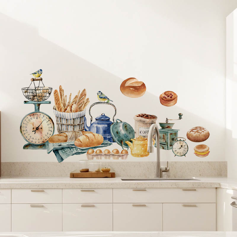 Cross-Border Cartoon Kitchen Gourmet Wall Stickers Restaurant Cafe Wall Art Decoration Stickers Self-Adhesive Pvc Decals