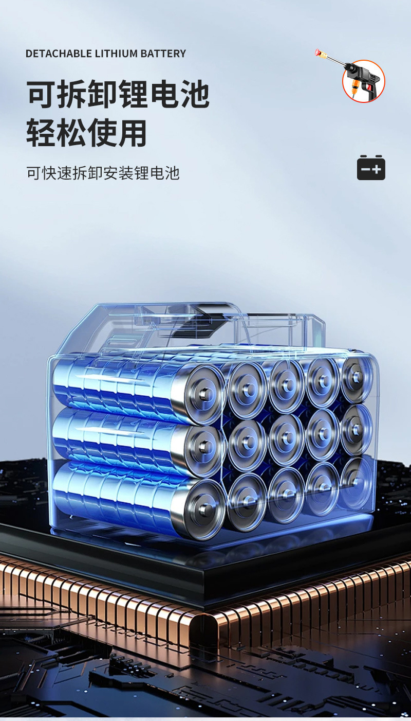 High-power high-pressure car washer, new wireless car wash gun, wireless lithium battery 5m water hose