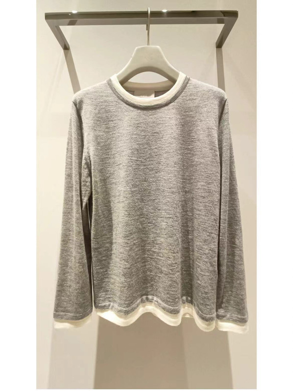 【2/60本ウール】ERD丸首偽2枚ニットtシャツ女性24早秋新商品ゆるい通勤ジャケット|undefined