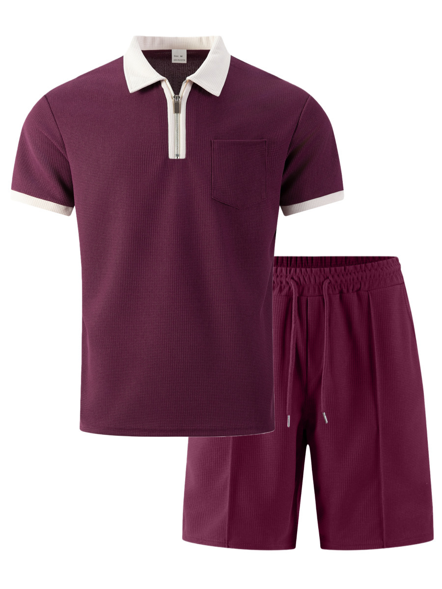 Ensemble polo et short en gaufrette pour homme respirant chic_voghion.com