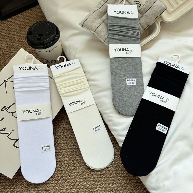 Summer Thin Socks for Women, Mid-Calf Straight Protein Mask, Korean Basic Versatile Mid-Calf Slouch Socks for Women