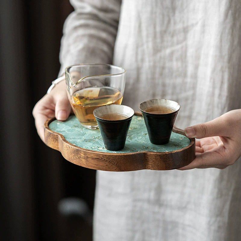 Walnut teapot with dry teapot, Chinese style small tea tray, solid wood tea tray, Chinese style crabapple dry tea mat, tea mat