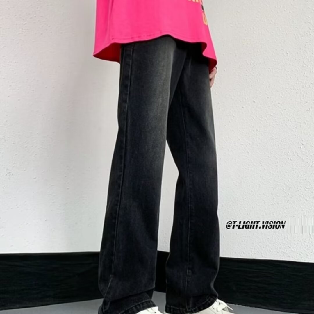 Nuevo estilo americano calle todo-fósforo guapo jeans hombres sueltos rectos casuales hollín pantalones ins tendencia mezclilla