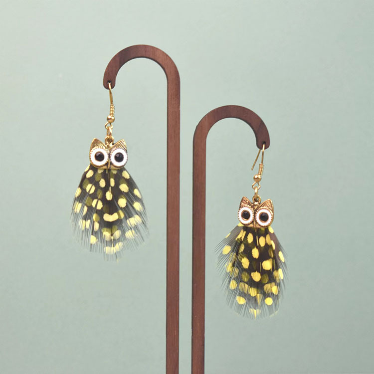 6g Weight Alloy Ear Needle Material Drop Earrings Classification 1 Pair Quantity Casual Occasion Alloy Material Owl Pattern Women's Gender Plating Design Ethnic Style Style 1 Pair Ethnic Style Owl Plating Alloy Feather Drop Earrings 3