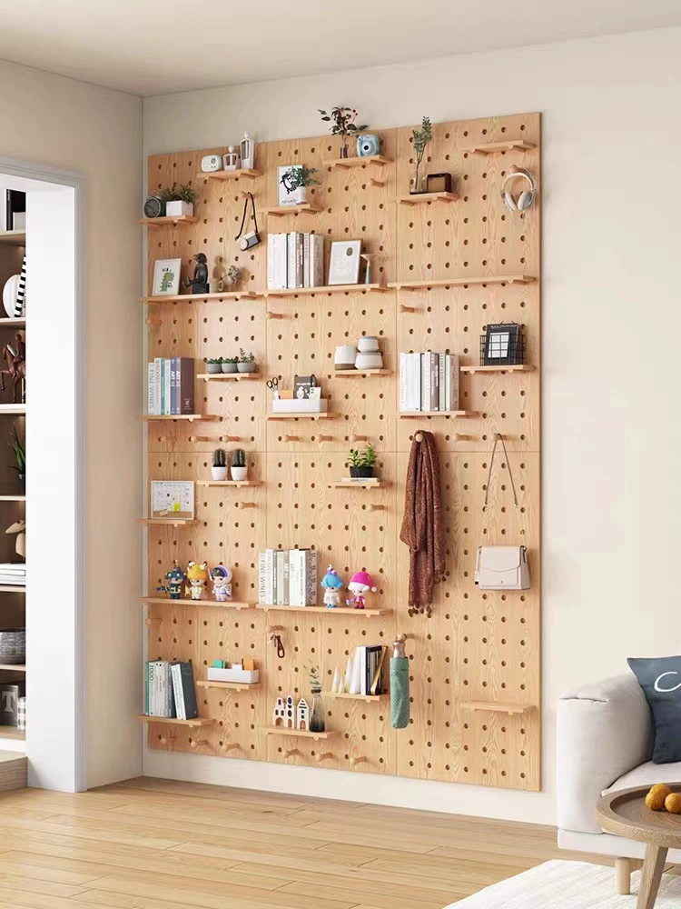 Настенная полка-перфорированная доска из массива дерева, декоративная перегородка, органайзер, настенный деревянный стеллаж для книг