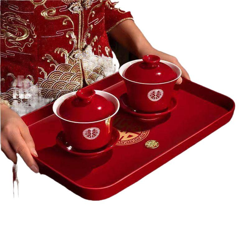 婚礼敬茶杯结婚全套改口杯盖碗喜碗套装红碗筷一整套喜事家用大全|undefined