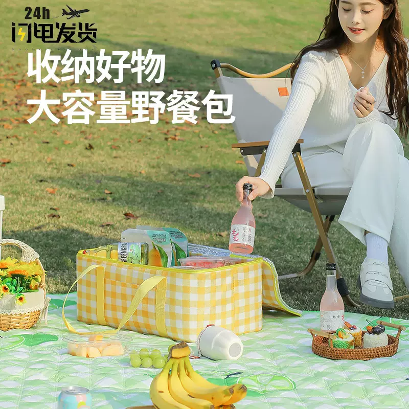 户外野餐包大容量加厚铝膜折叠手提便当包露营野餐牛津布野营收纳