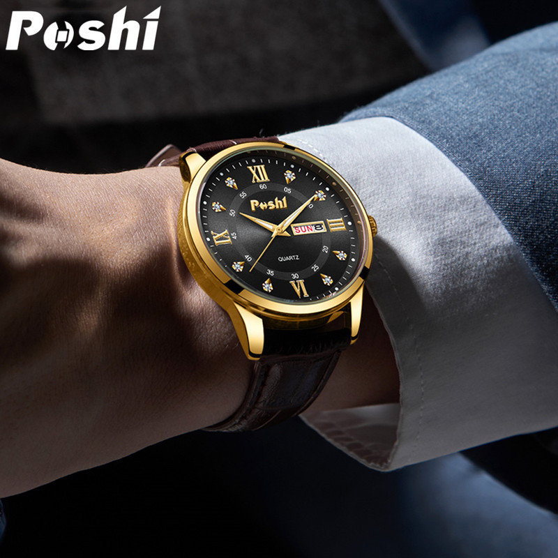 Comercio exterior transfronterizo hombres negocios reloj de cuarzo POSHI marca moda luminosa impermeable doble calendario reloj de mujer