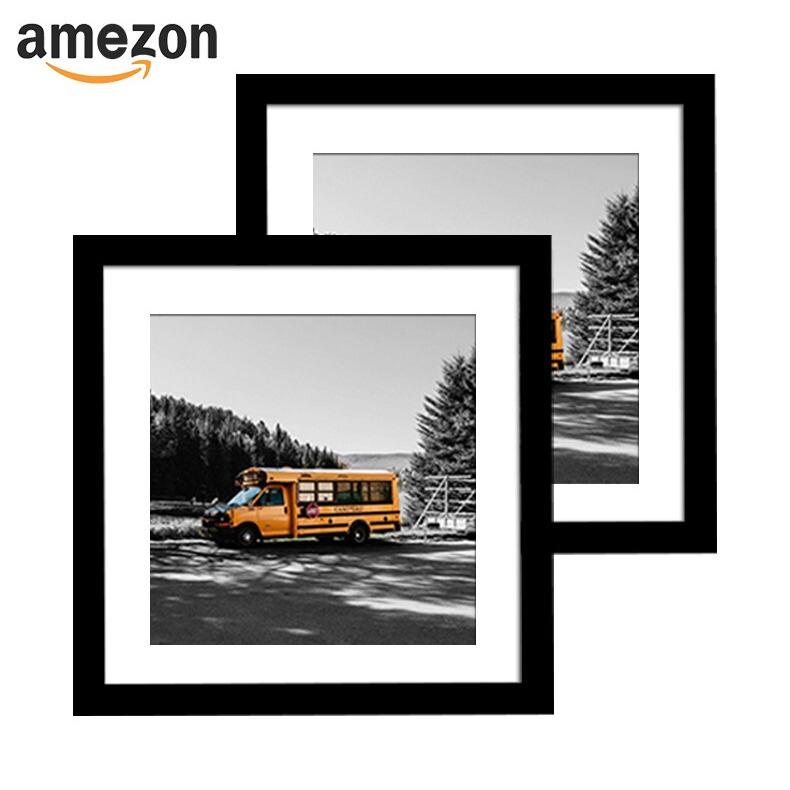 Factory Amazon solid wood photo frame square 10*10 inch two set table certificate frame wall black picture frame