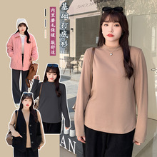 大码打底衫女新款秋冬刷绒宽松遮肚子显瘦胖妹妹半高领针织衫3329