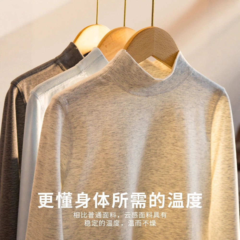 Детская термобелье с полугольфом, осенне-зимние цельные осенние топы из чистого хлопка для мальчиков, рубашки с высоким воротником для больших детей и девочек