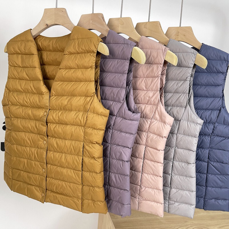 Youjia Round Neck V Neck White Duck down Lightweight down Vest Slim Fit Liner Vest Women's Inner Layering to Heattech