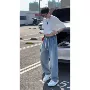透气青少年夏季松紧腰牛仔裤