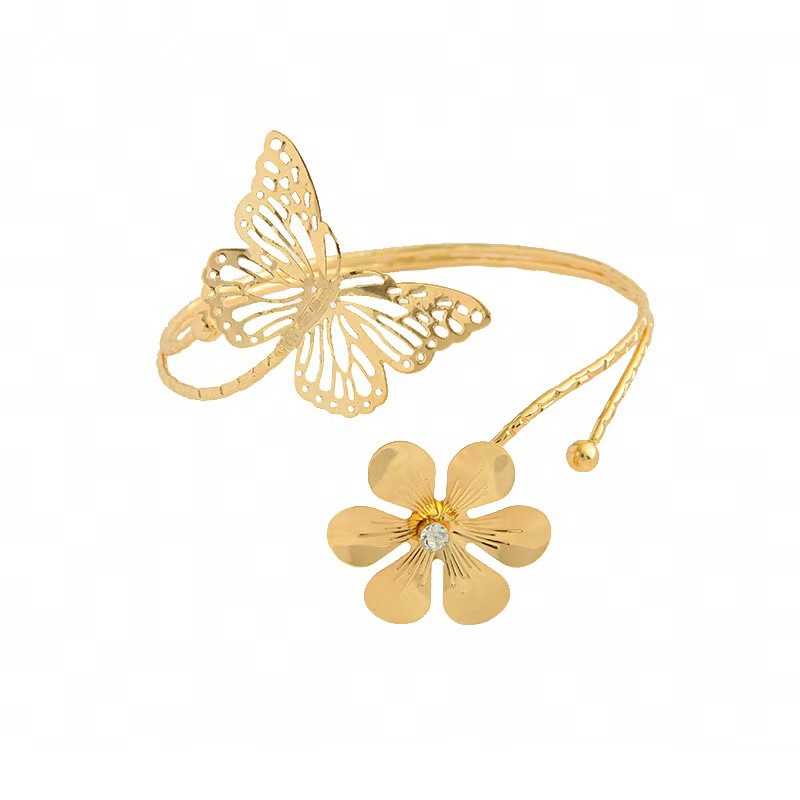 Metallic Gold Flower Arm Bracelet Jewelry for Women, Sweet and Cool Style, Silver Arm Cuff Accessory, New Curtain Tieback