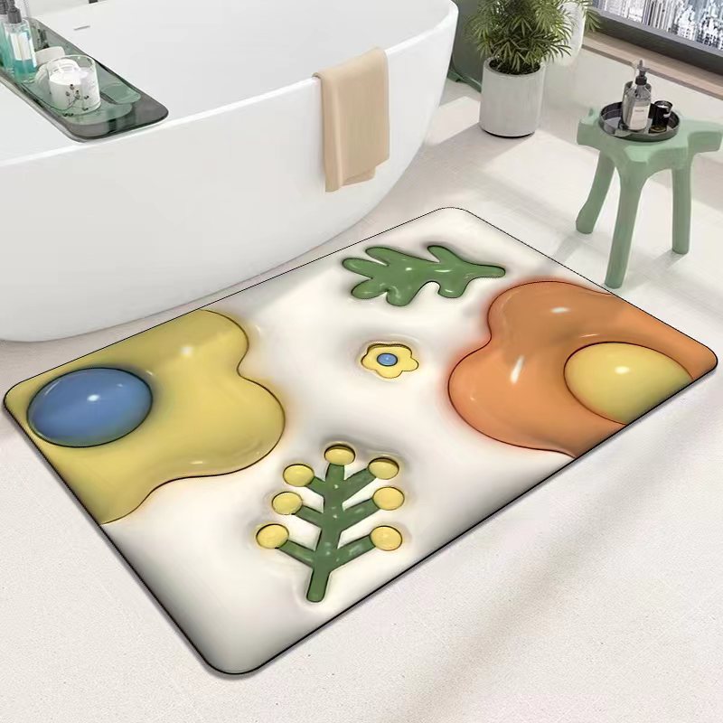 3D Illusion Bathroom Mat, Soft Diatomite Chenille Doormat, TPR Non-slip Base, Super Absorbent, Quick Dry, Anti-mold, Washable, Eco-friendly, Nordic &_voghion.com
