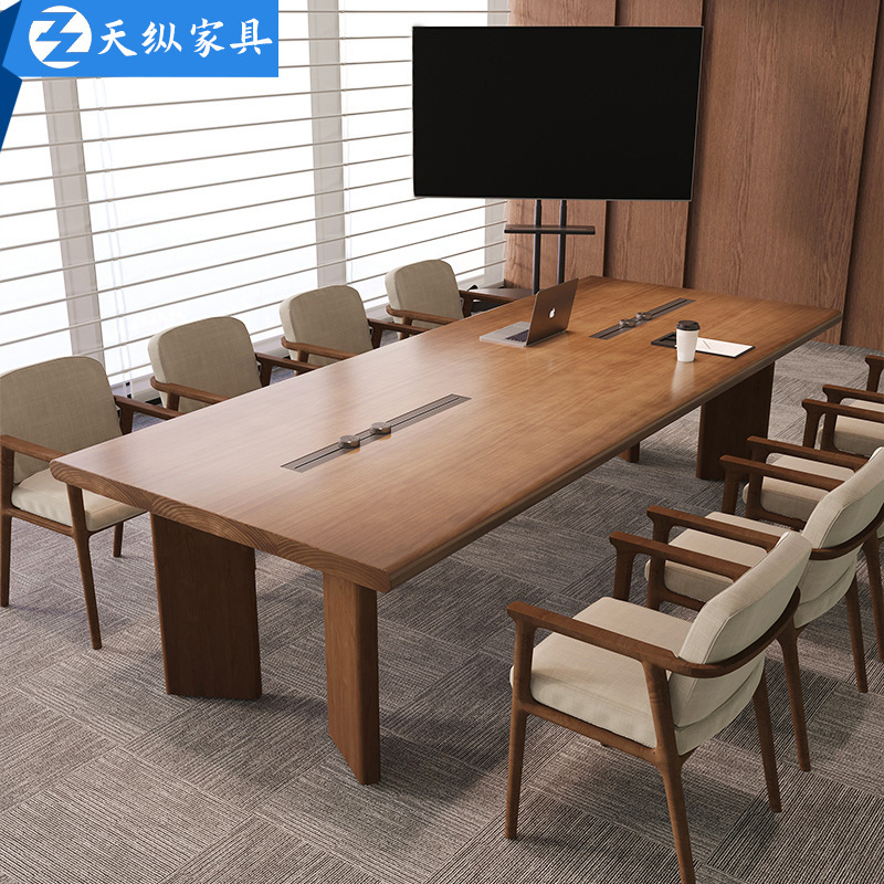 Tianzong American-Style Pure Solid Wood Office Desk Workbench, Large Wooden Board Long Table, Large Conference Table, Long Table with Socket Tianzong American-Style Pure Solid Wood Office Desk Workbench, Large Wooden Board Long Table, Large Conference Table, Long Table with Socket