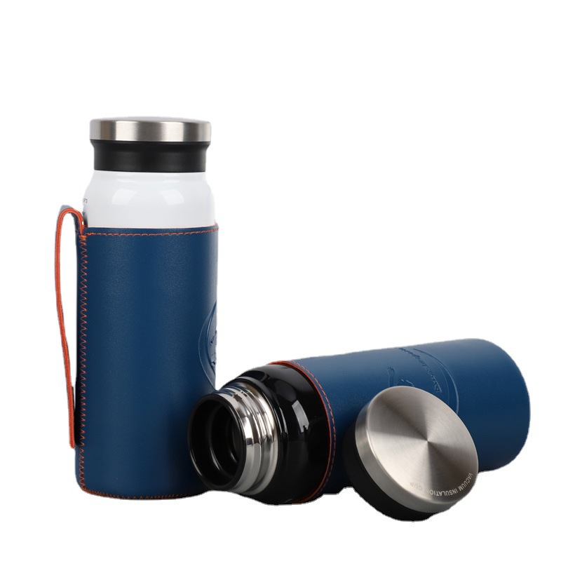 Fábrica al por mayor nuevo 304 taza de vacío de acero inoxidable taza recta cubierta de cuero aislada taza de regalo de negocios taza de agua