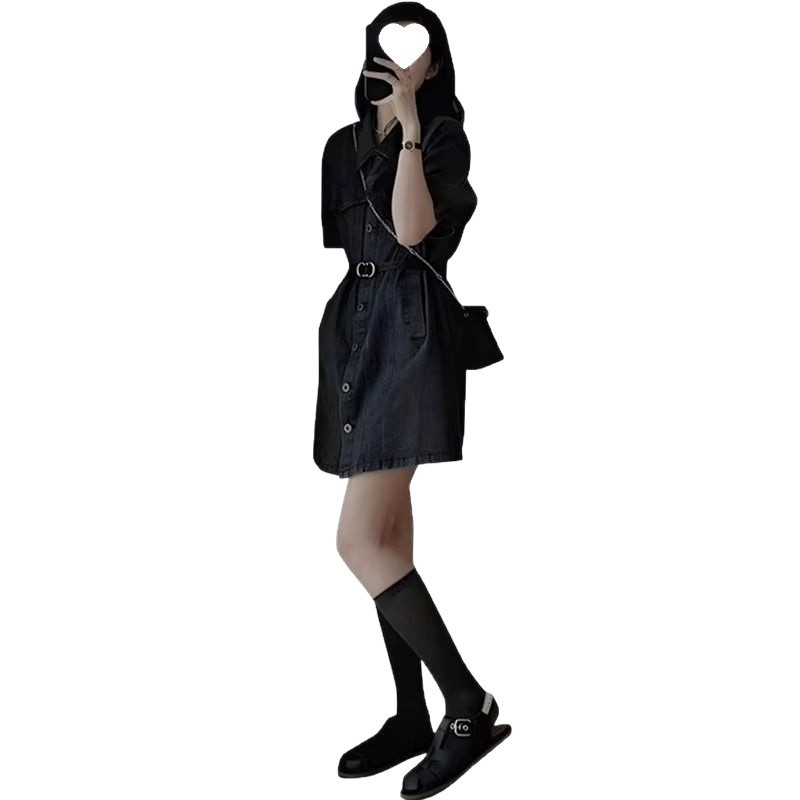 减龄气质POLO领衬衫连衣裙夏季新款梨型身材微胖女生工装牛仔短裙|undefined