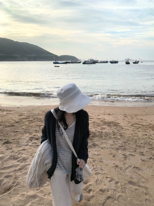 条纹星期三 日系麻灰条纹慵懒宽松长袖圆领T恤上衣女百搭打底衫|undefined