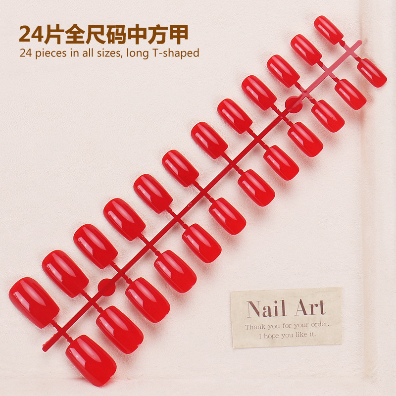 Cross-border hot-selling wearing 24 pieces of solid color red nail nail nail pieces foreign trade wearable hot girl nail pieces wholesale