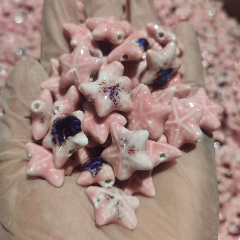 陶瓷海星高温窑变散珠配件串珠手工diy瓷珠手机链五角星手链项链|undefined