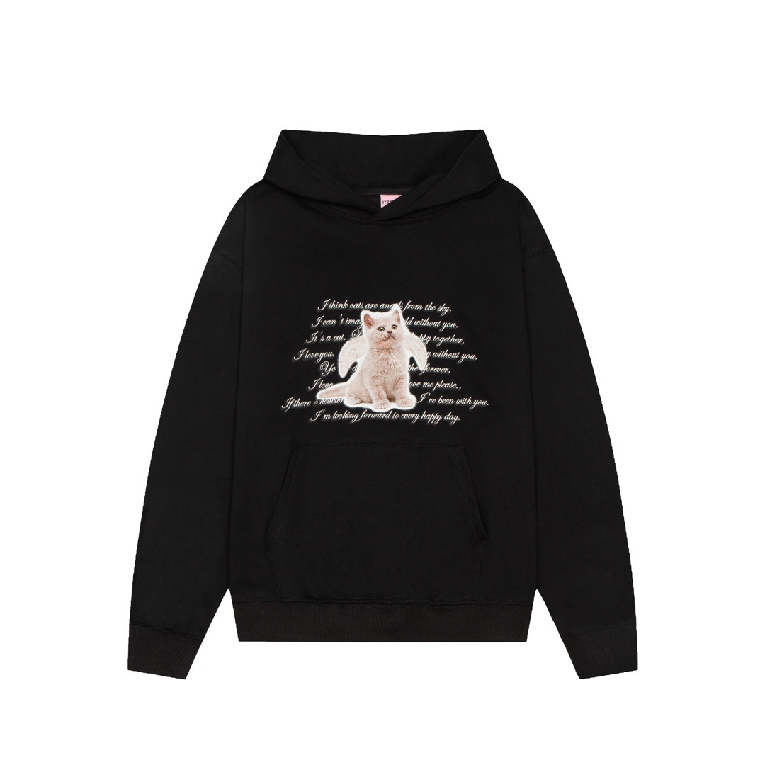 25ss韩国小众潮牌ITZAVIBE天使猫咪卫衣周深罗渽民同款连帽卫衣