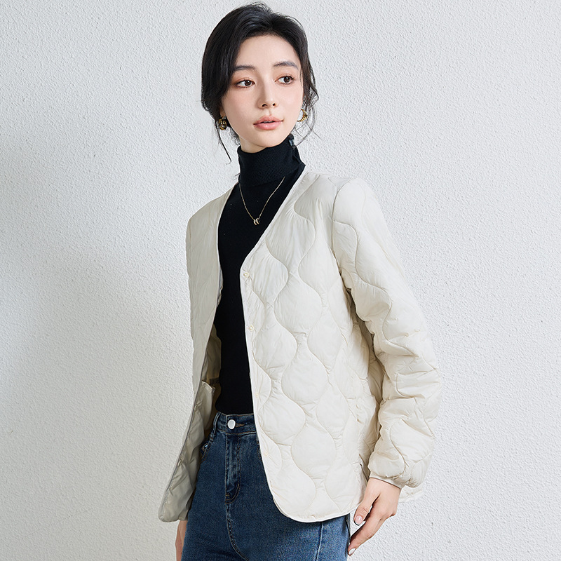 棉衣内胆女秋冬季新款轻薄保暖大V领内穿打底长袖短款棉服 女外套