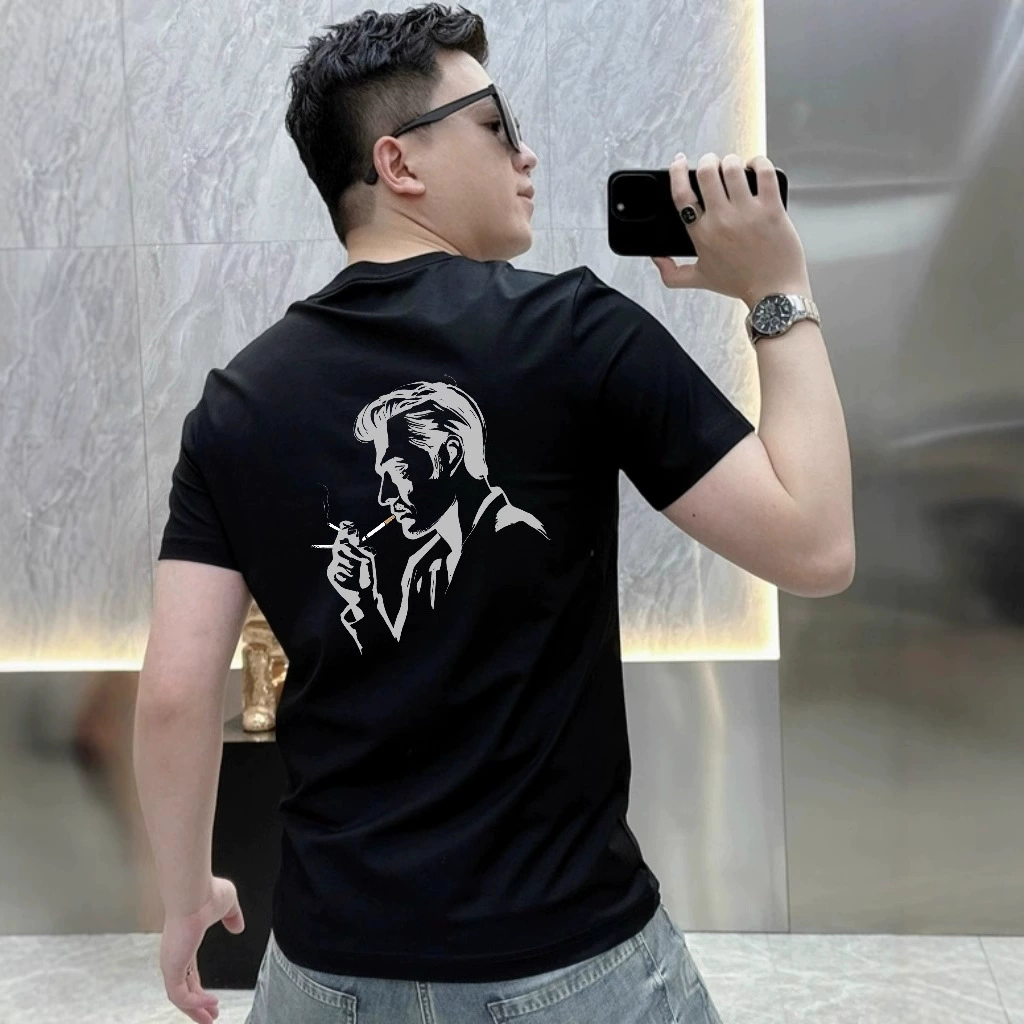 Мужская футболка из плотного хлопка, свободного кроя, больших размеров, модная брендовая, лето 2025, новая коллекция.