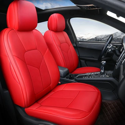 Four-Season Suede Seat Covers, Modelə uyğun (Original) oturacaq örtükləri - nappa-leather-chinese-red-five-seats-fully-surrounded-in-front-and-rear-rows