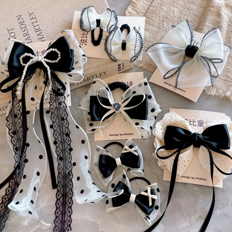 Autumn New Korean Girls' Hair Accessories Children's Polka Dot Bow Hairpin Ribbon Girls' Hair Ties Princess Fairy Hair Ornaments