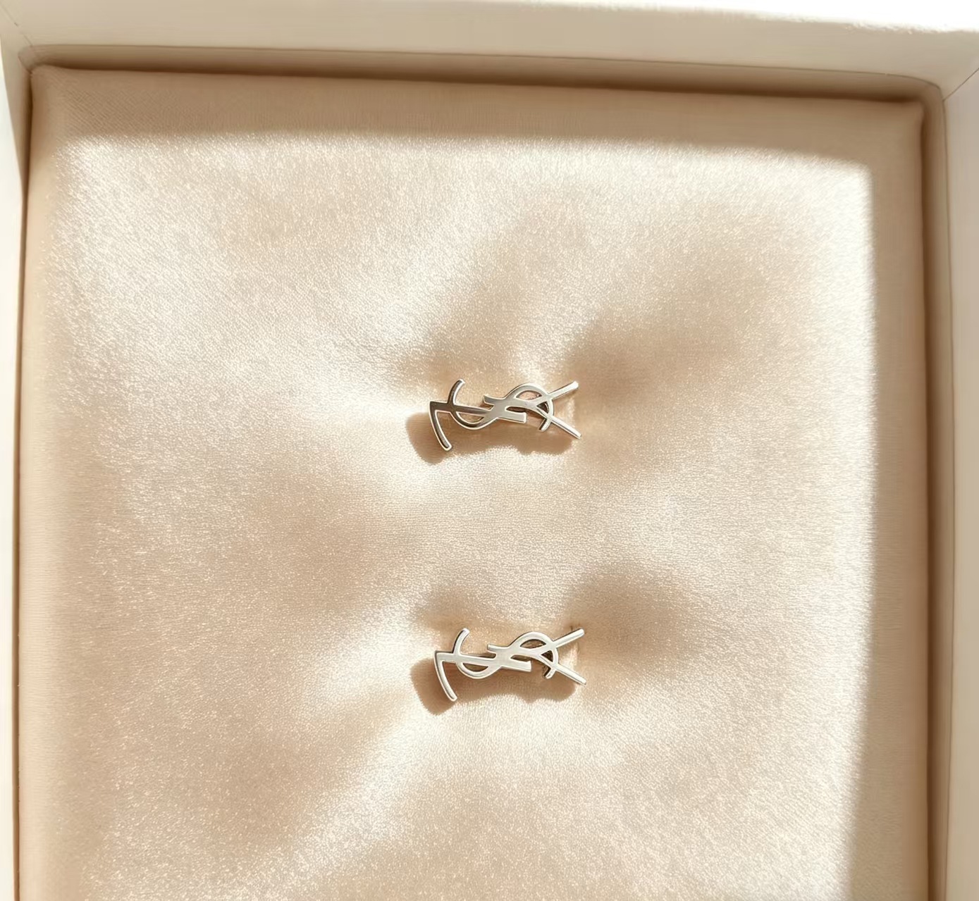 Saint Laurent Cassandre Earrings Metal Silver