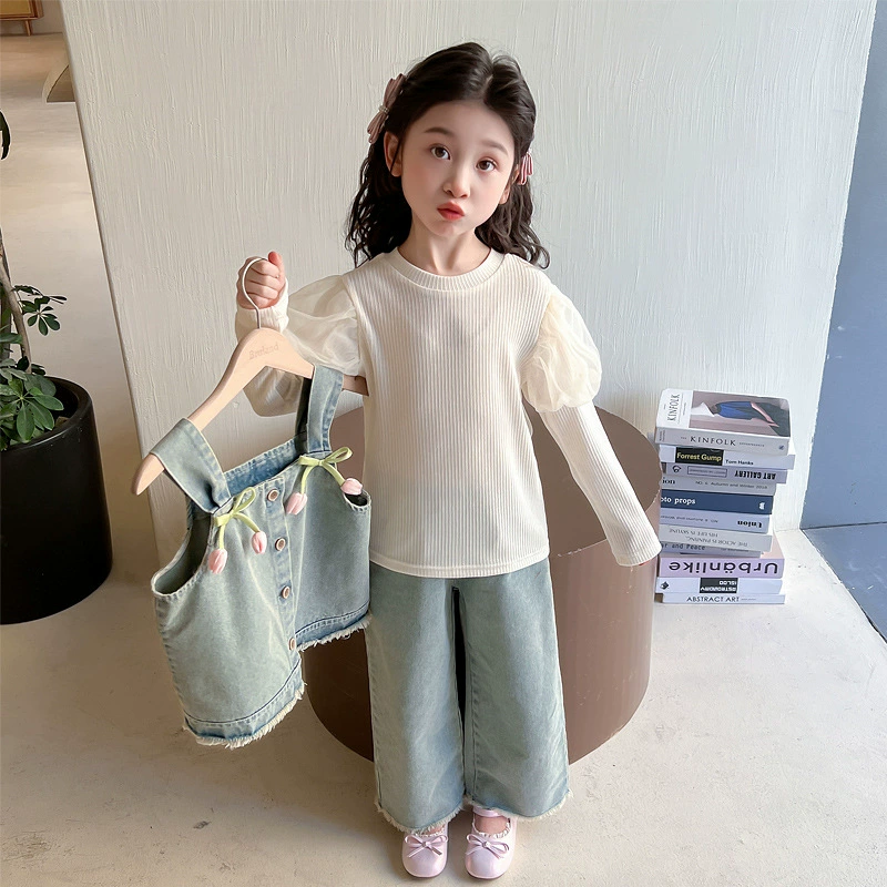 Spring dress, retro denim set for princess, trend of season