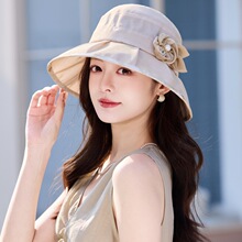跨境热销蕾丝遮阳帽女夏天户外轻薄透气渔夫帽时尚妈妈欧根纱盆帽