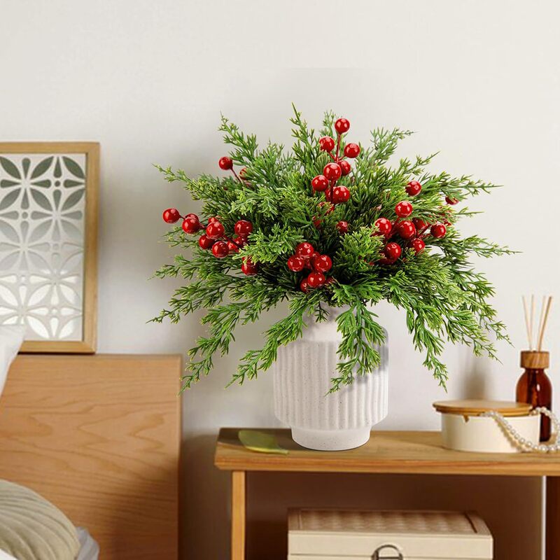 Amazon 模擬松の枝と赤いベリーの花束 DIY フラワーアレンジメント装飾クリスマス松葉ホームテーブルフラワーアレンジメント|undefined