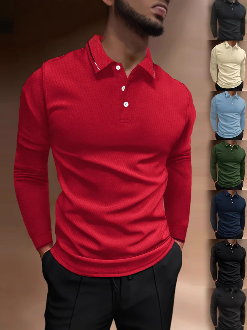 Camisa Polo para Hombre, Estilo Europeo y Americano, Comercio Exterior Transfronterizo, Otoño, Fitness, Deportiva, Casual, Cuello Alto, Manga Larga, Rayas Verticales