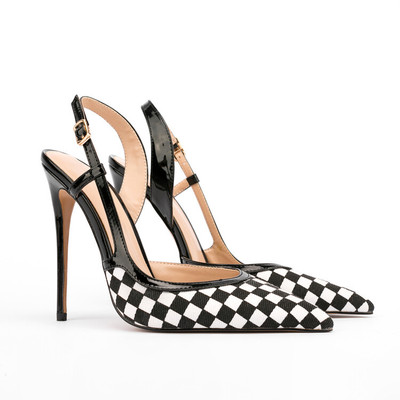 2025 summer new slim heel high-heeled shoes with grid pattern and toe strap, women&apos;s sandals, one-piece hair replac