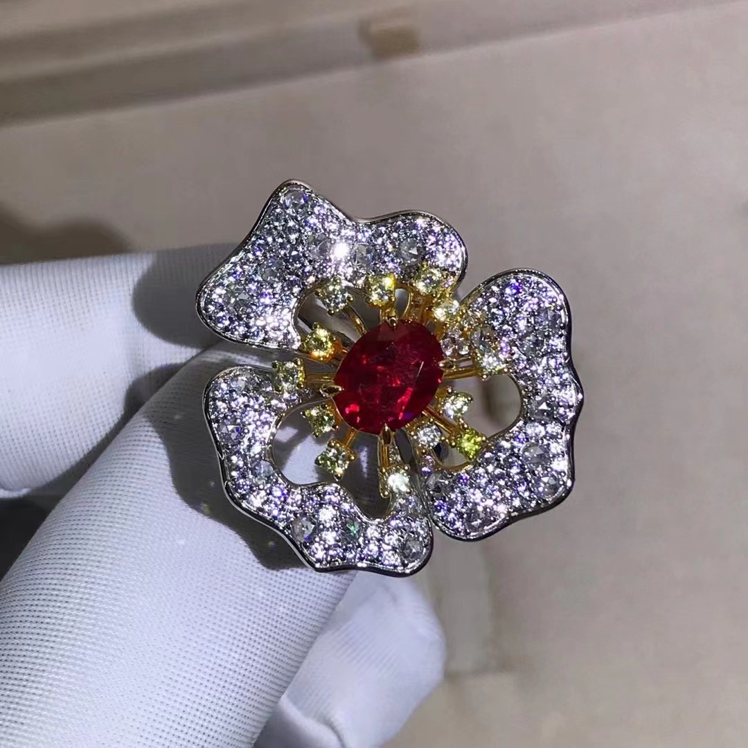 Oval cut cultivadas rubí anillo S925 incrustaciones de 2 quilates VVS nivel D color 3EX alto carbono diamante