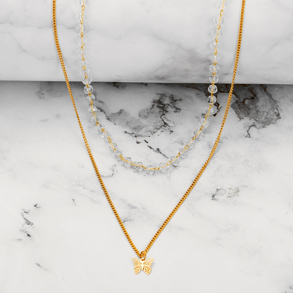 Fashion Butterfly Alloy Beaded Plating Layered Necklaces