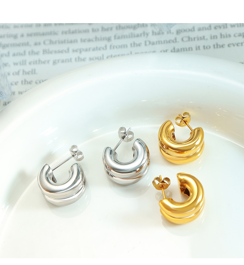 1 Pair Simple Style C Shape Plating Titanium Steel 18k Gold Plated Ear Studs display picture 2