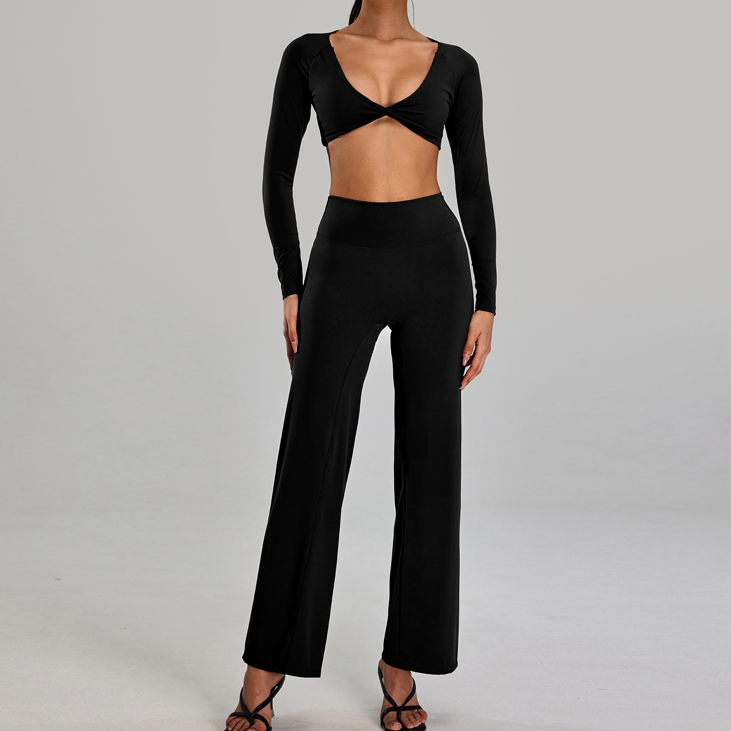 Traje deportivo de alta intensidad europeo y americano, correr al aire libre, ropa de fitness desnuda, cintura alta delgada, ropa de yoga de cinco piezas