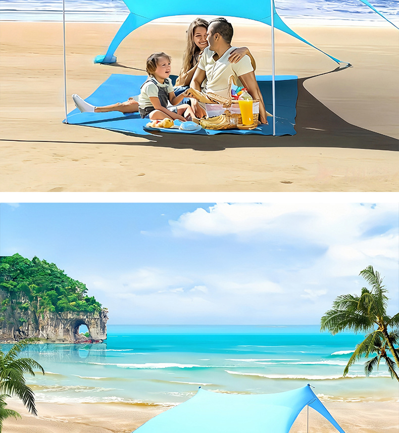 Cross-Border Beach Canopy Outdoor Portable Quick-Open Windproof Sunshade Camping Tent Folding Beach Tent