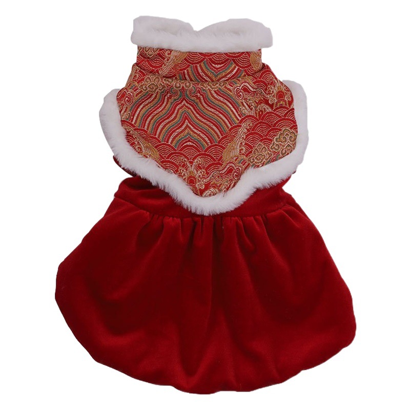 Vestido de terciopelo para mascotas vestido de terciopelo para mascotas ropa de gato otoño e invierno cálido títere festivo Año Nuevo gatito