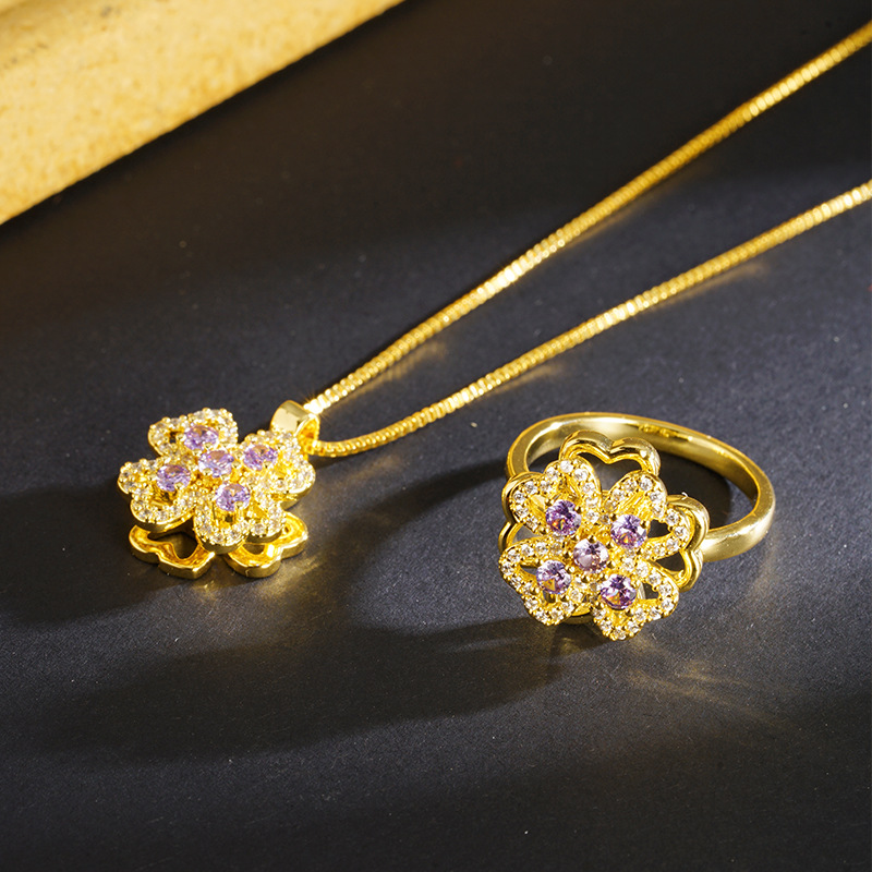 Vietnam oro de arena ligero de lujo hueco collar de pétalos de aleación de cobre amatista joyas de nicho de diseño al por mayor