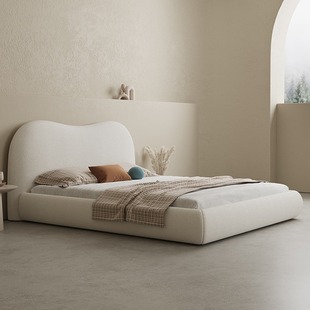 French cream style fabric bed modern minimalist lambswool 1.8 m double bed master bedroom light luxury Nordic high-end bed