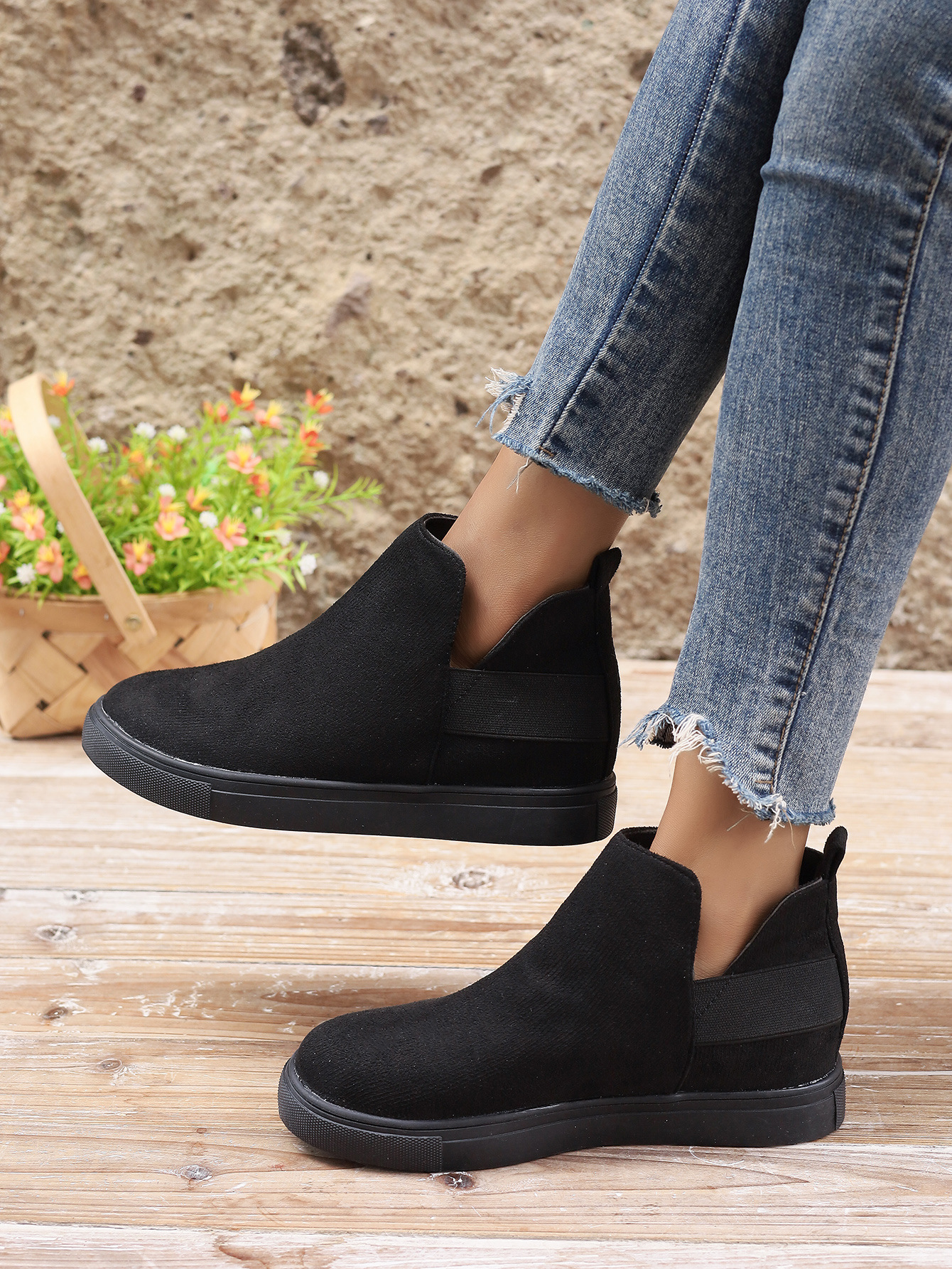 Large size women's shoes flat inside increase elastic casual sports shoes flat single shoes_voghion.com