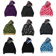 Bape潮牌サメ迷彩フード付きジャケット男性ゆったり大きいサイズカジュアルジッパーダブルパーカーヒップホップガード